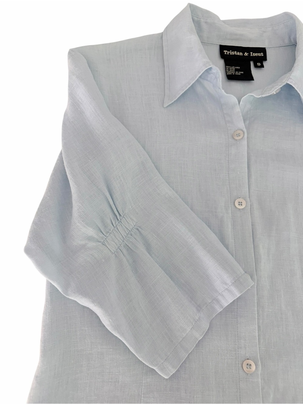 TRISTAN & ISEUT Light Blue 100% Linen Button-Up Shirt Casual size S - Picture 6 of 11